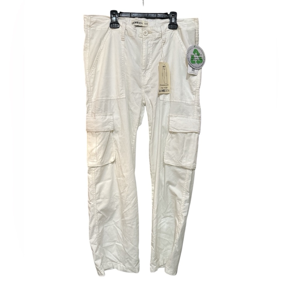 Lovegen NEW Ecru Utility Cargo wide leg Pants Tencel Cream Color 11/31